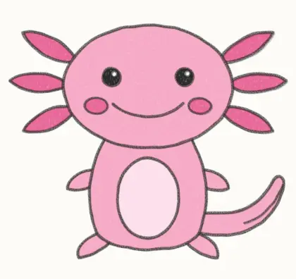 Finished cartoon axolotl drawing, coloured