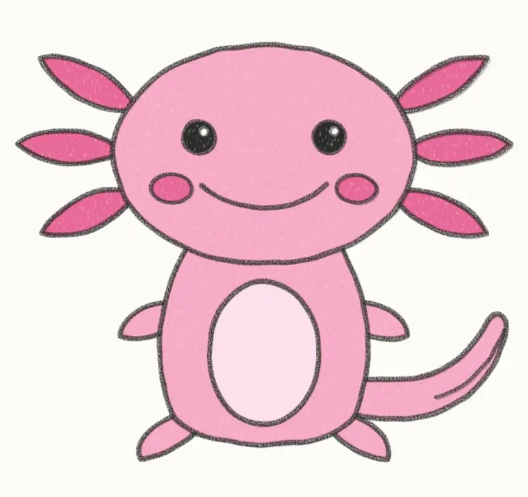 How to Draw a Cartoon Axolotl, step 7 of 7: color your axolotl, pencil drawing