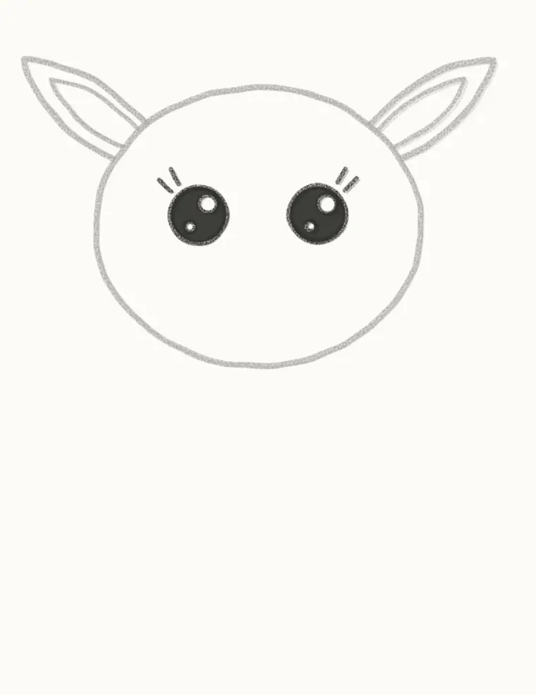 How to Draw a Cartoon Baby Deer, step 3: draw the big eyes