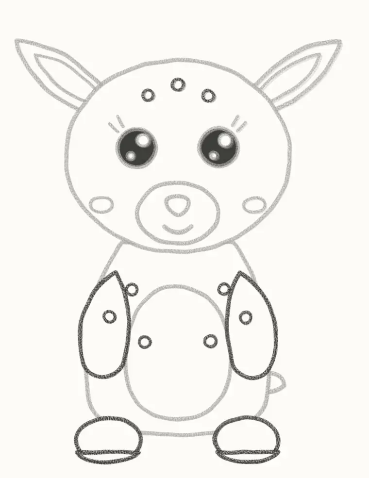 How to Draw a Cartoon Baby Deer, step 6: add the legs and spots
