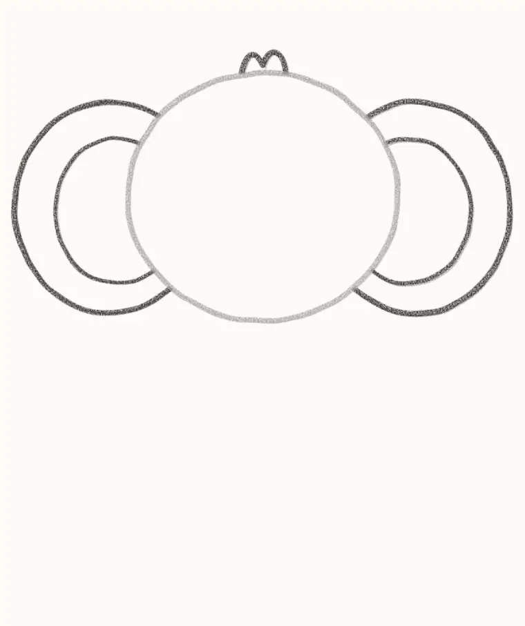 How to Draw a Cartoon Baby Elephant, step 2: add the big floppy ears