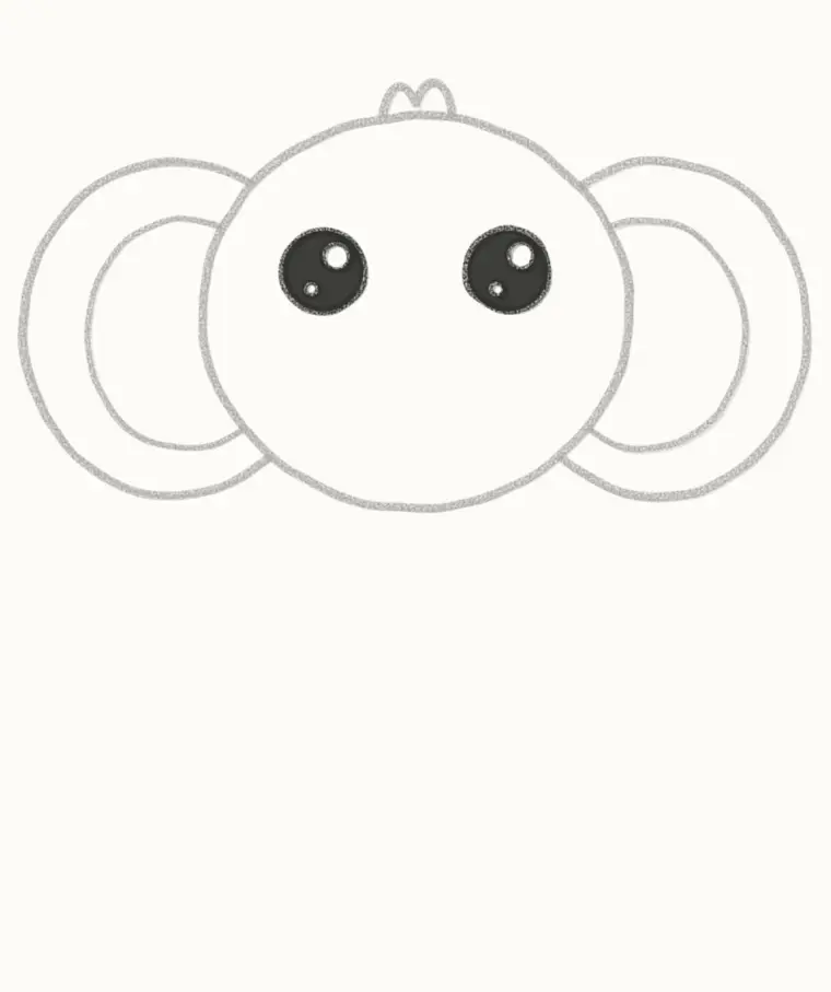 How to Draw a Cartoon Baby Elephant, step 3: draw the big eyes