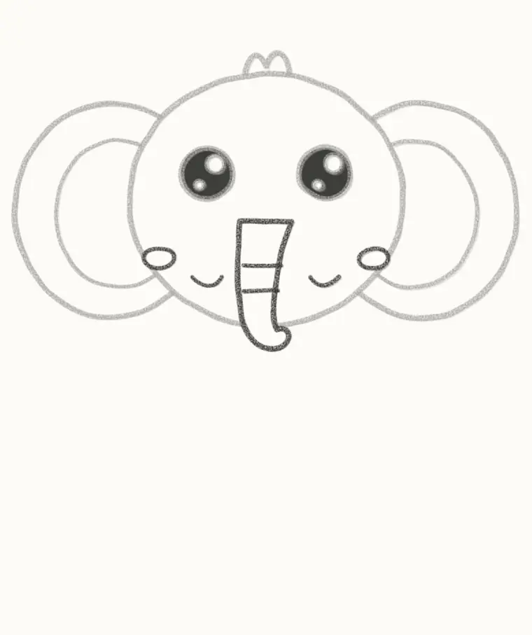 How to Draw a Cartoon Baby Elephant, step 4: draw the trunk