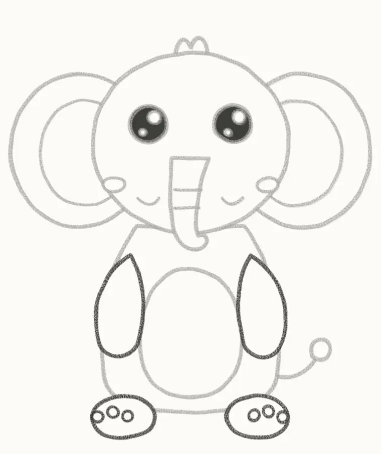 How to Draw a Cartoon Baby Elephant, step 6: add the legs and toenails
