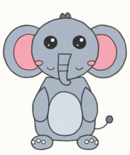 Finished cartoon baby elephant drawing, coloured