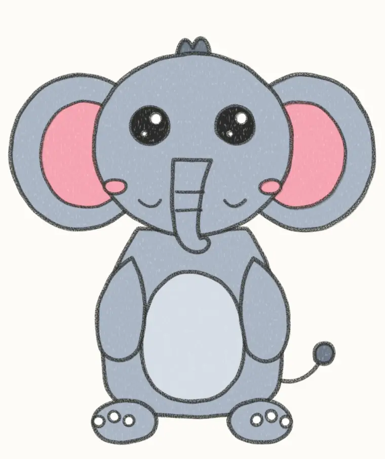 How to Draw a Cartoon Baby Elephant, step 7 of 7: color your baby elephant, pencil drawing