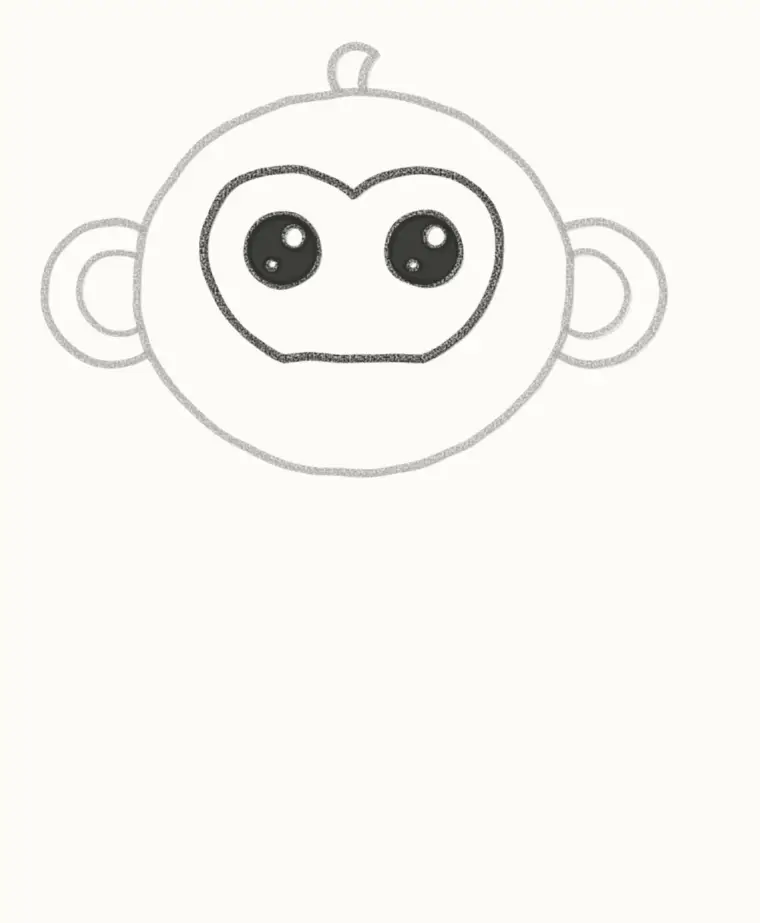 How to Draw a Cartoon Baby Monkey, step 3: draw the big eyes