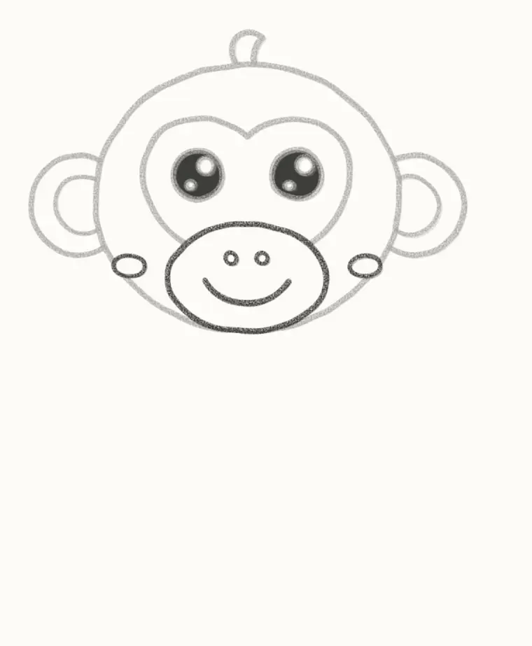 How to Draw a Cartoon Baby Monkey, step 4: draw the muzzle