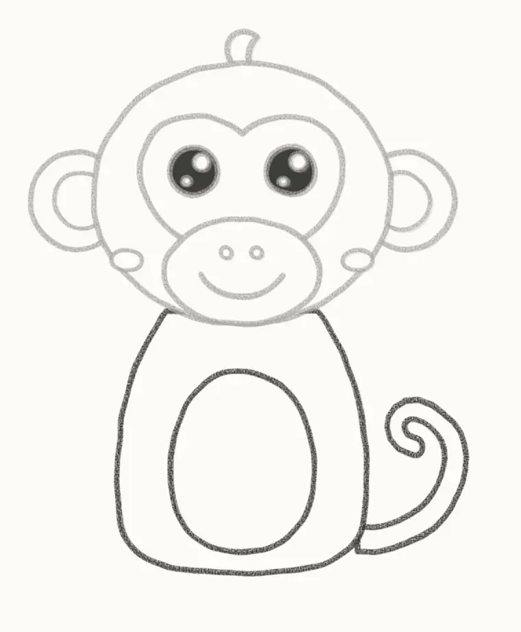 How to Draw a Cartoon Baby Monkey, step 5: draw the small body