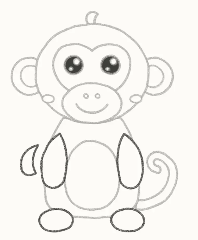 How to Draw a Cartoon Baby Monkey, step 6: add the arms, feet and banana