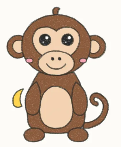 Finished cartoon baby monkey drawing, coloured