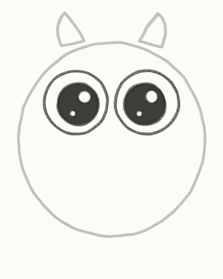 How to Draw a Cartoon Baby Owl, step 3: draw the big eyes