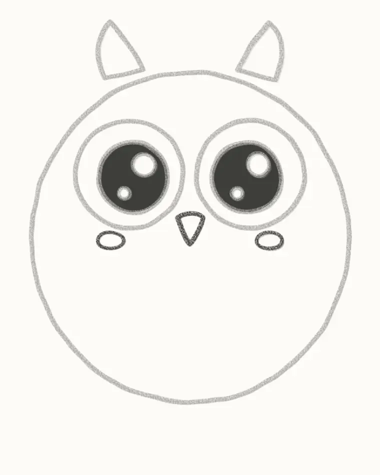 How to Draw a Cartoon Baby Owl, step 4: draw the beak and cheeks