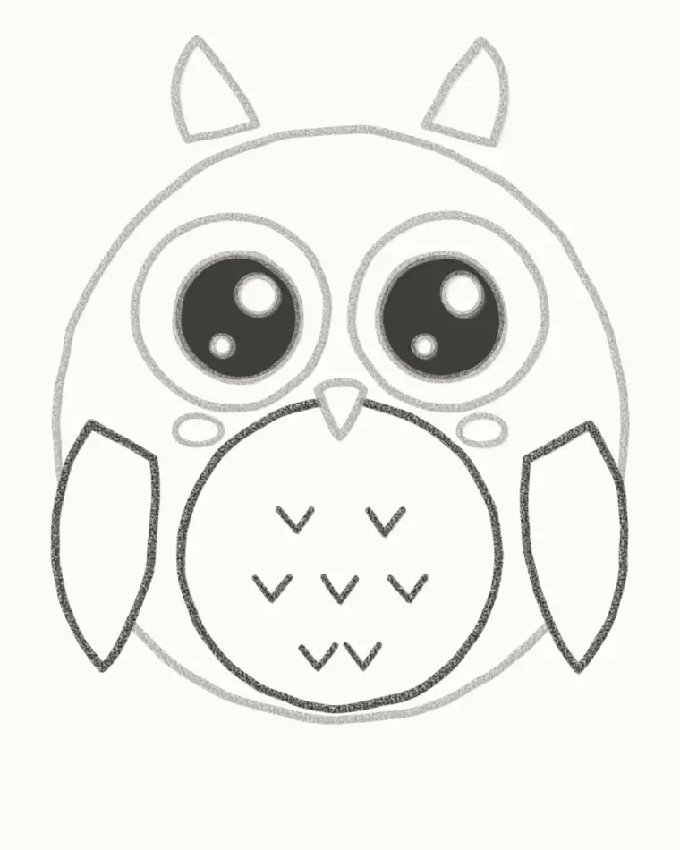 How to Draw a Cartoon Baby Owl, step 5: add the wings and fluffy tummy