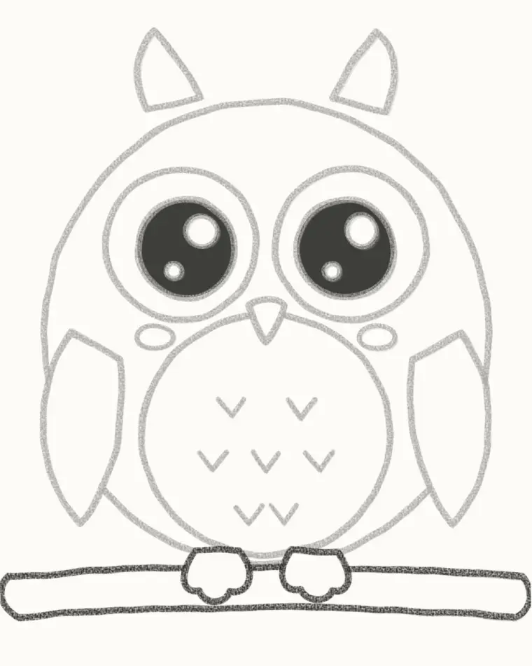 How to Draw a Cartoon Baby Owl, step 6: draw the branch and feet