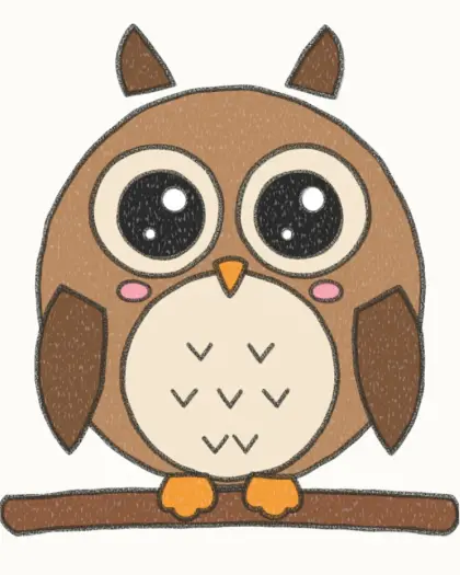 Finished cartoon baby owl drawing, coloured