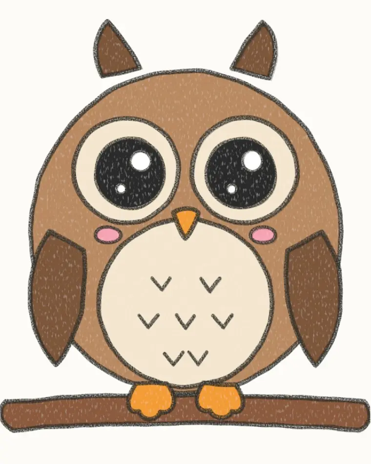 How to Draw a Cartoon Baby Owl, step 7 of 7: color your baby owl, pencil drawing