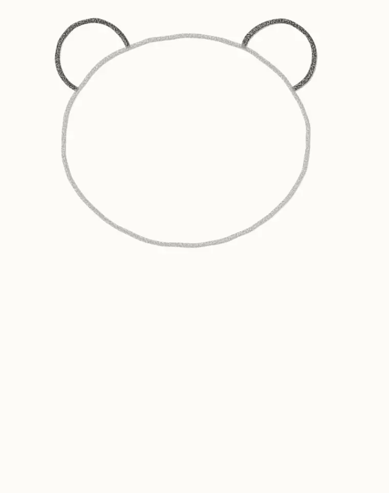 How to Draw a Cartoon Baby Panda, step 2: add the round black ears