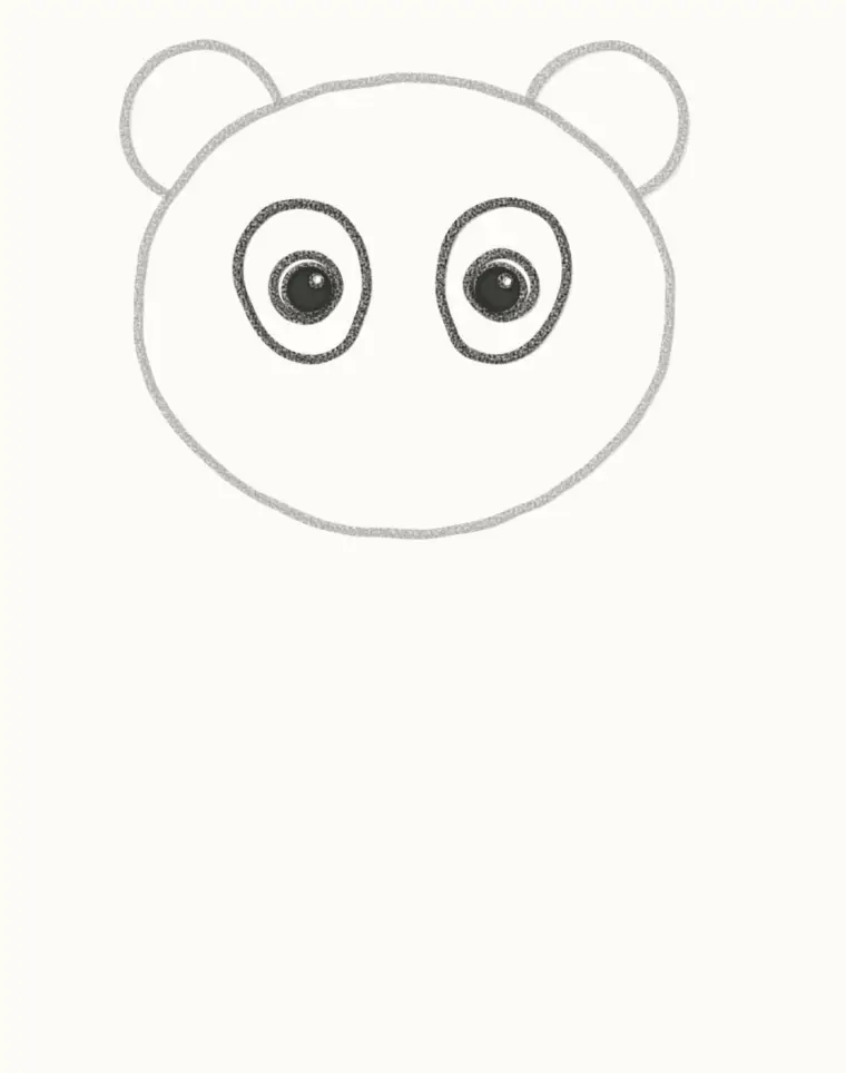 How to Draw a Cartoon Baby Panda, step 3: draw the big eyes
