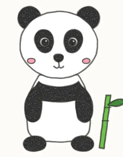 Finished cartoon baby panda drawing, coloured