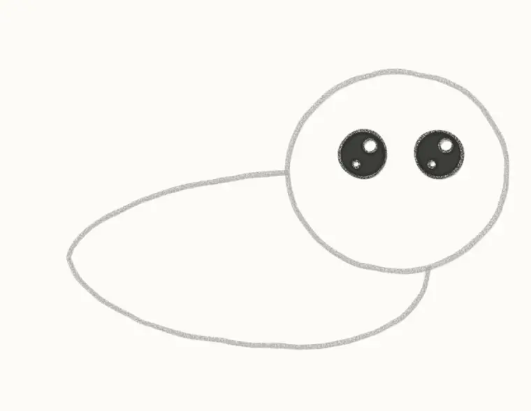 How to Draw a Cartoon Baby Seal, step 3: draw the big eyes
