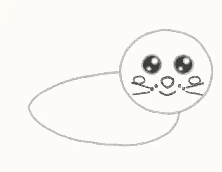 How to Draw a Cartoon Baby Seal, step 4: draw the nose and whiskers