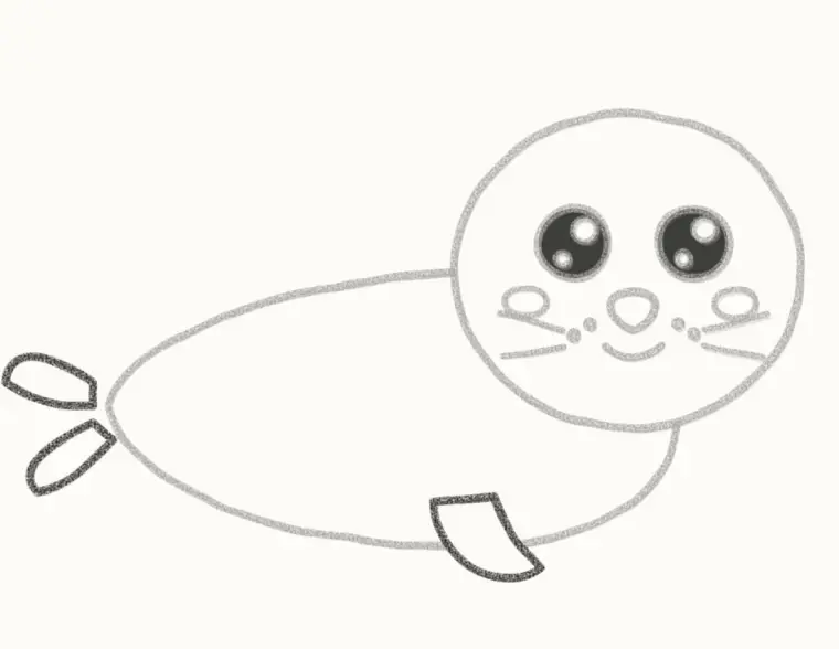 How to Draw a Cartoon Baby Seal, step 5: add the flippers