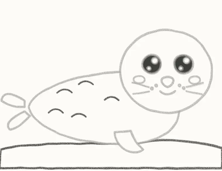 How to Draw a Cartoon Baby Seal, step 6: draw the snow and fluff lines
