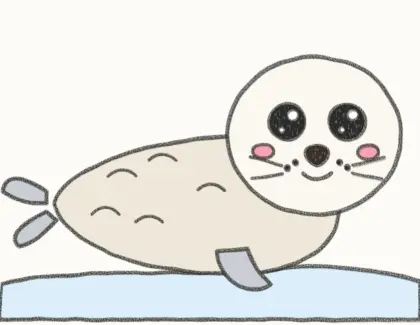 Finished cartoon baby seal drawing, coloured