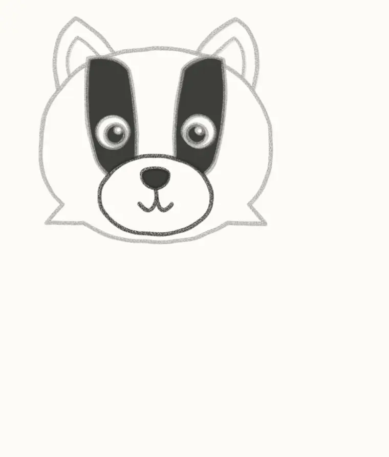How to Draw a Cartoon Badger, step 4: draw the muzzle and nose