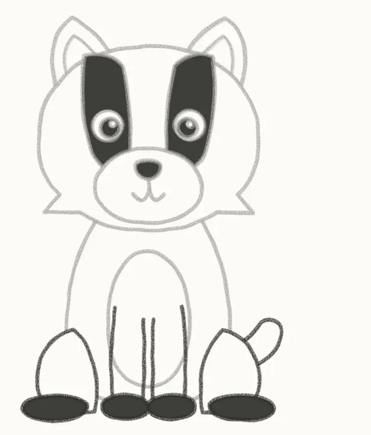 How to Draw a Cartoon Badger, step 6: add the legs and short tail