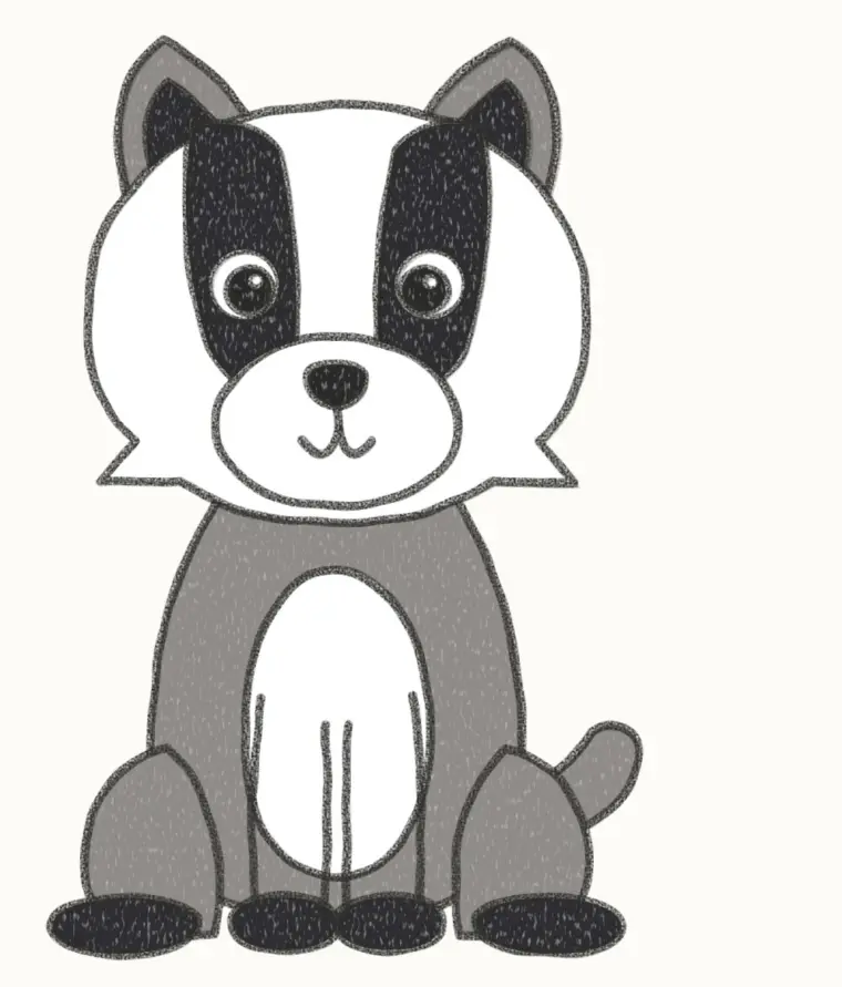 How to Draw a Cartoon Badger, step 7 of 7: color your badger, pencil drawing