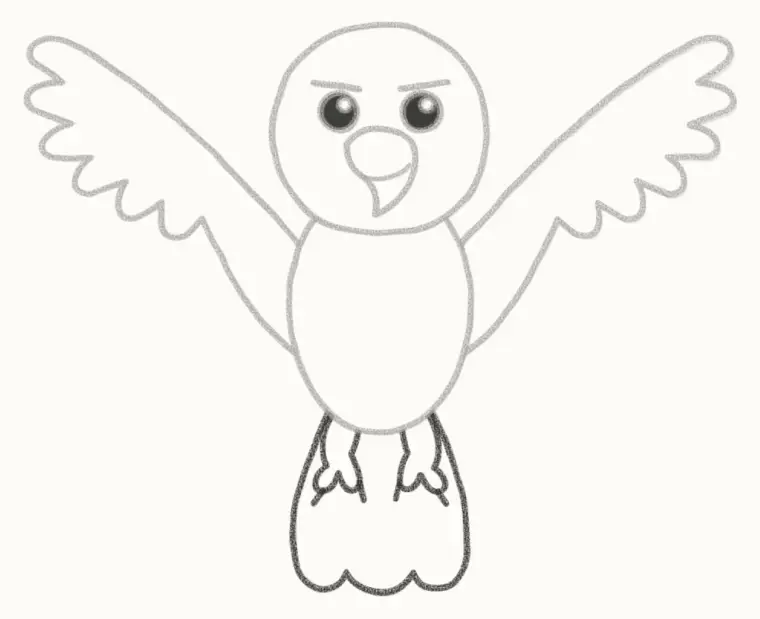 How to Draw a Cartoon Bald Eagle, step 5: add the tail and feet