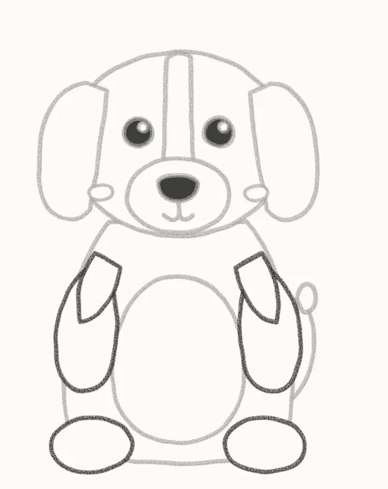 How to Draw a Cartoon Beagle, step 6: add the legs and dark patches
