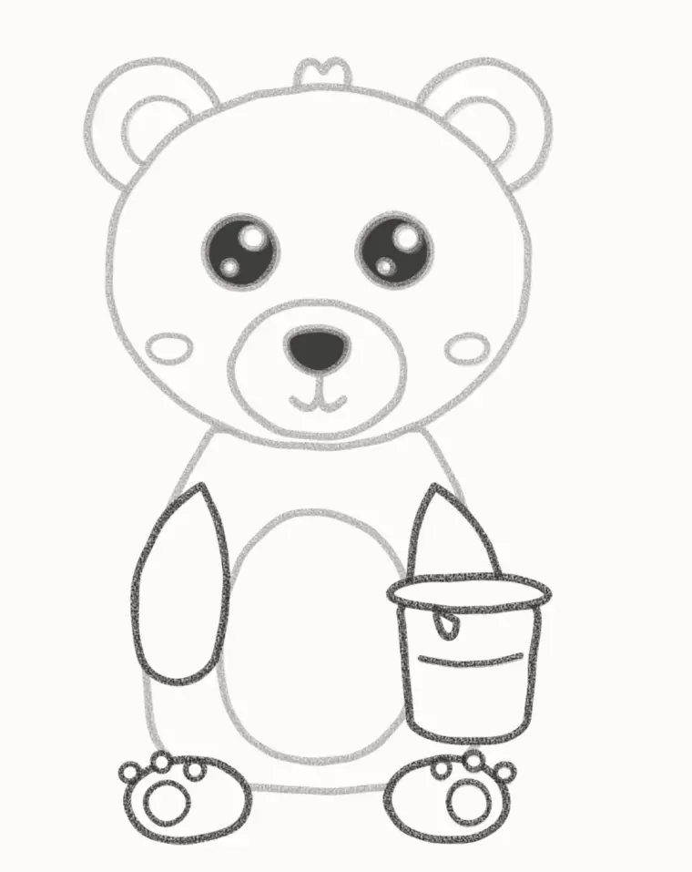 How to Draw a Cartoon Bear Cub, step 6: add the paws and honey pot