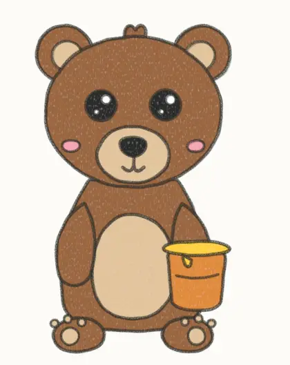 Finished cartoon bear cub drawing, coloured