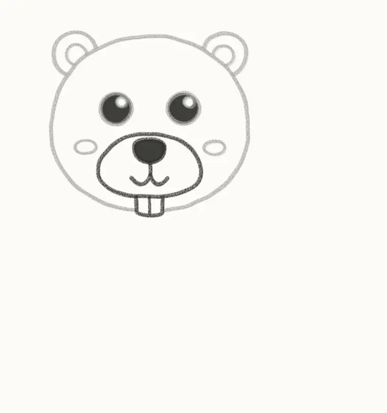 How to Draw a Cartoon Beaver, step 4: draw the muzzle and big teeth