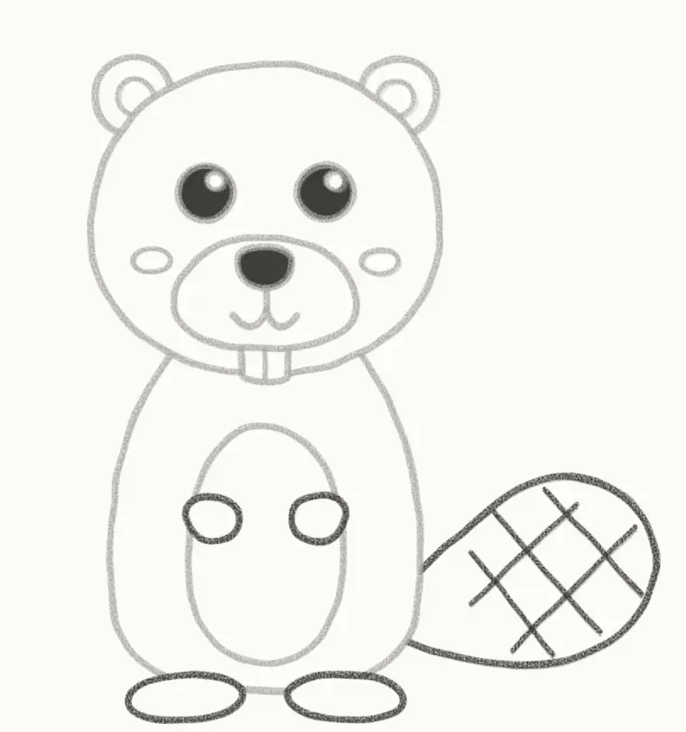How to Draw a Cartoon Beaver, step 6: add the paws and flat tail