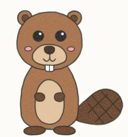 Finished cartoon beaver drawing, coloured
