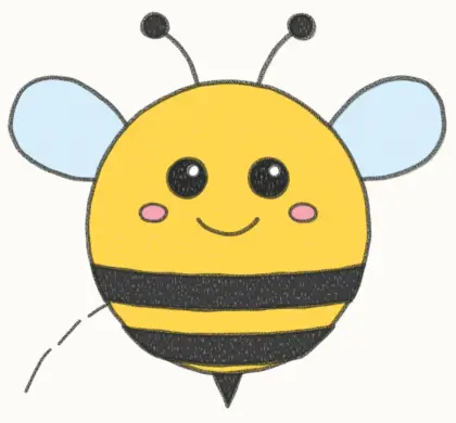 Finished cartoon bee drawing, coloured