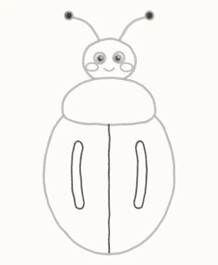 How to Draw a Cartoon Beetle, step 5: draw the wing line and shine