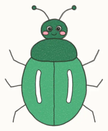 Finished cartoon beetle drawing, coloured