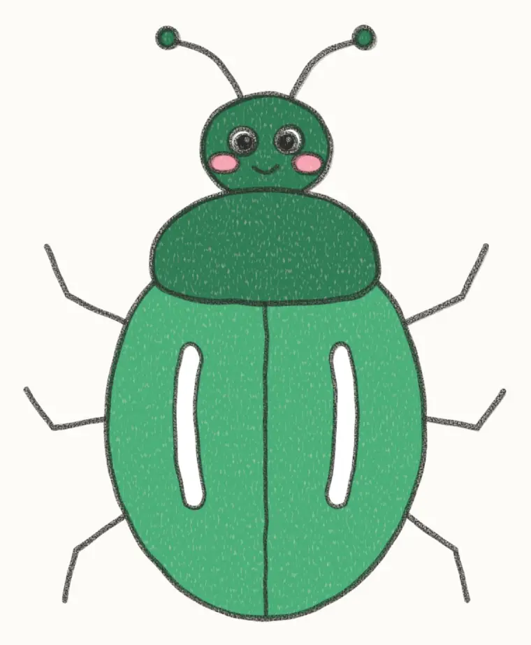 How to Draw a Cartoon Beetle, step 7 of 7: color your beetle, pencil drawing