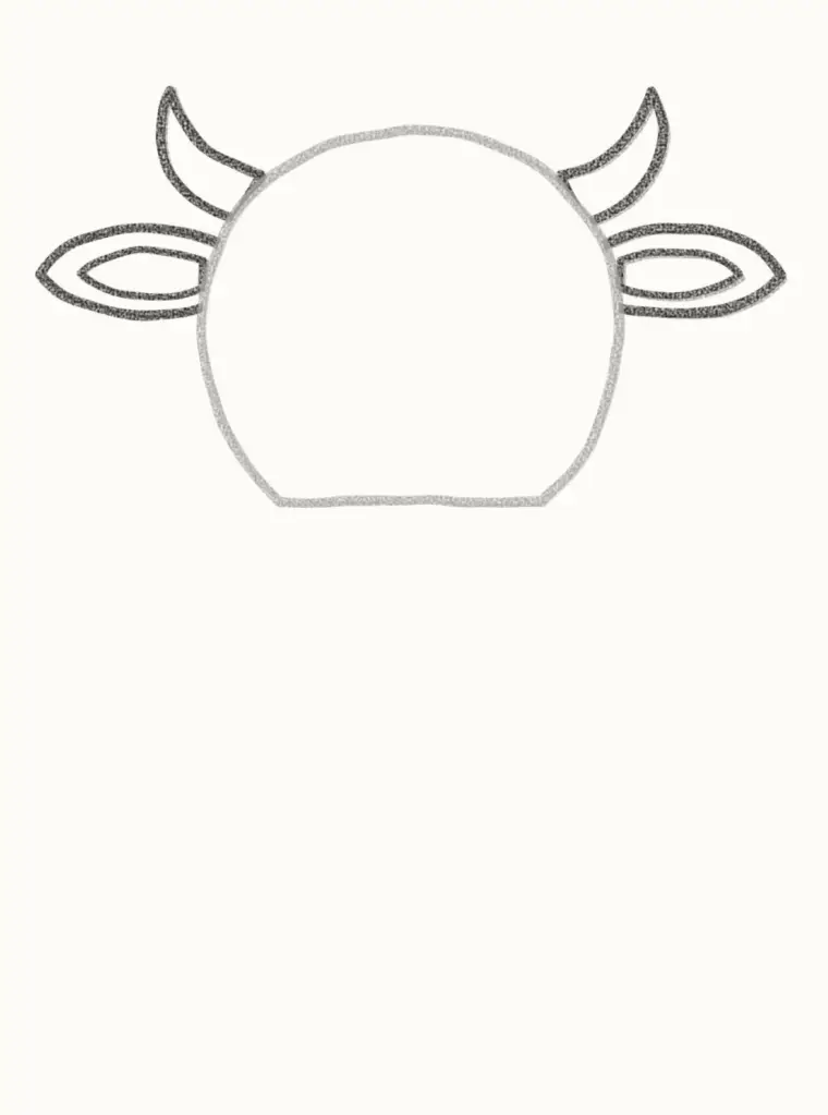 How to Draw a Cartoon Bison, step 2: add the ears and horns