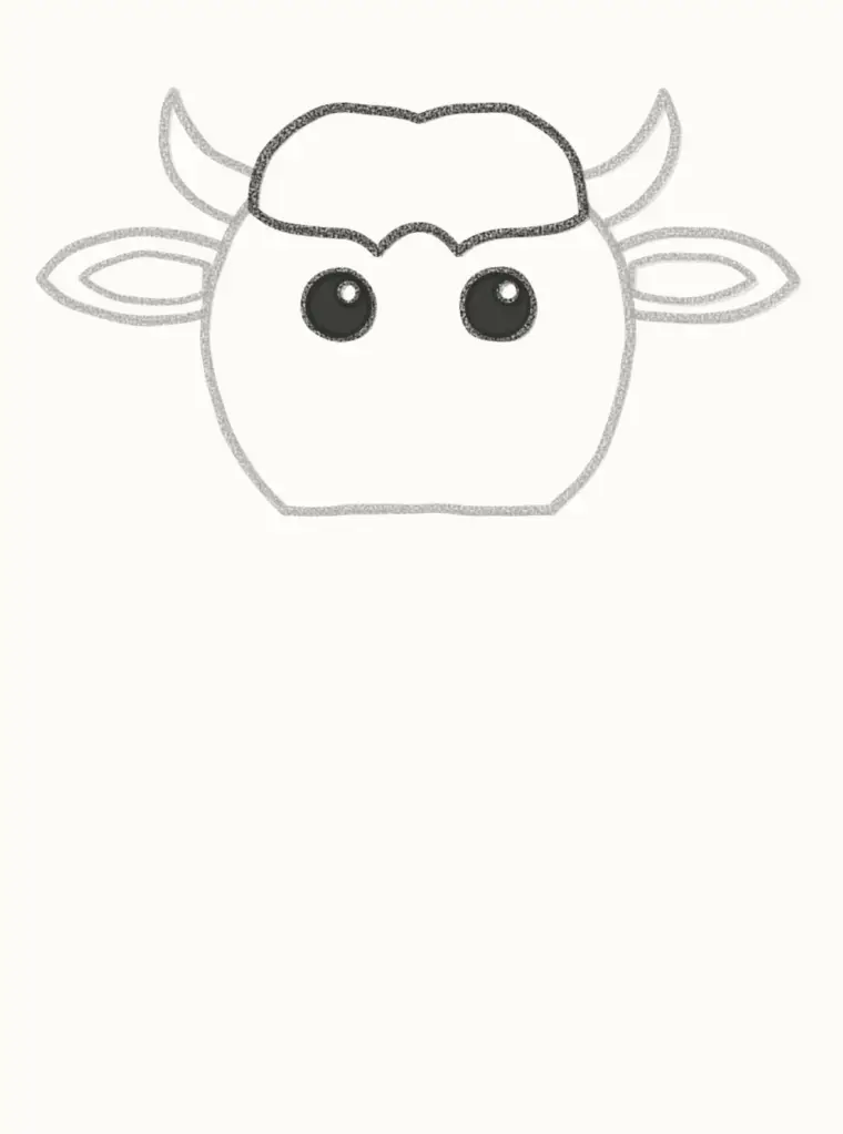 How to Draw a Cartoon Bison, step 3: draw the woolly hair and eyes