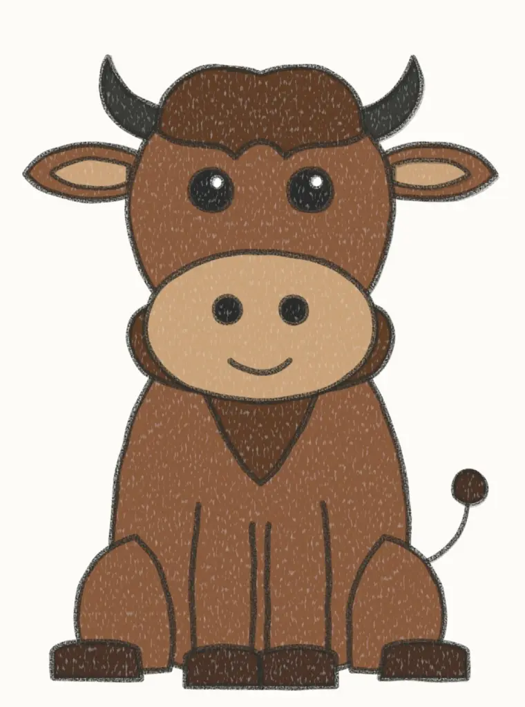 How to Draw a Cartoon Bison, step 7 of 7: color your bison, pencil drawing