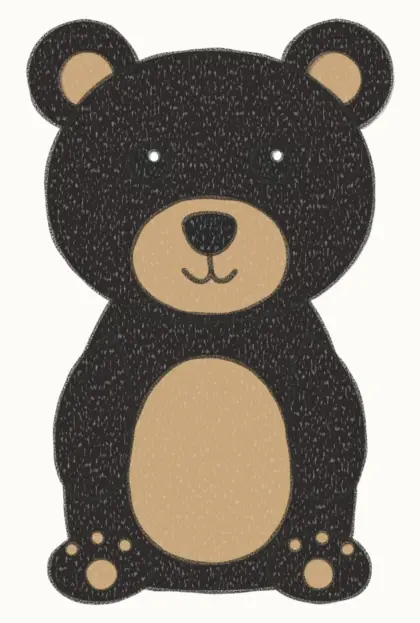Finished cartoon black bear drawing, coloured