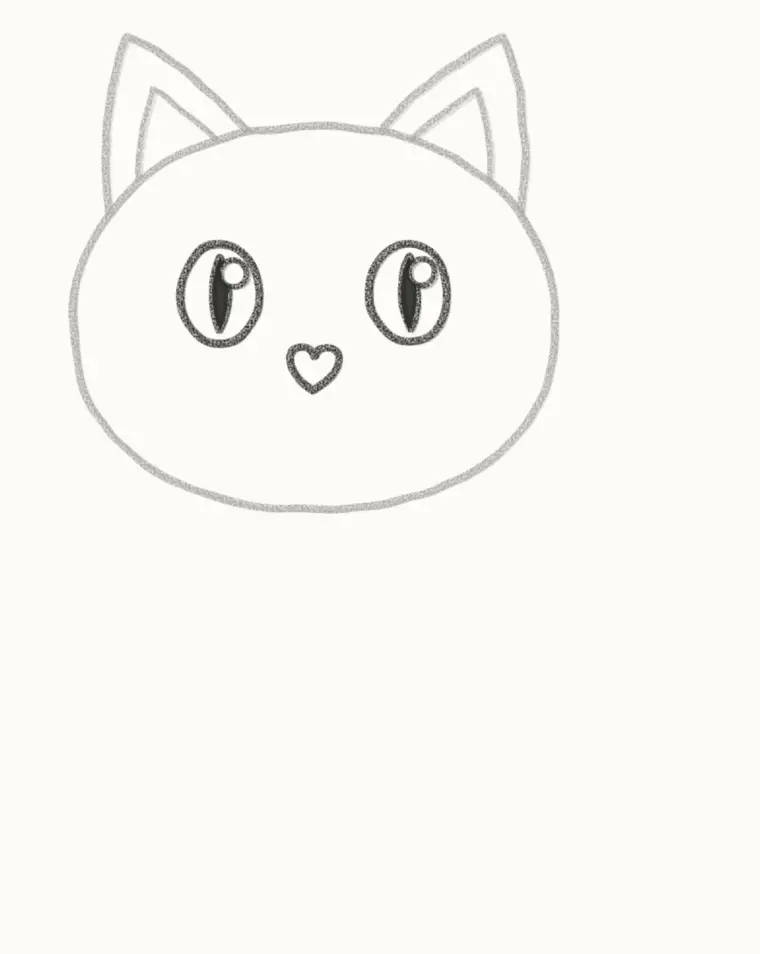 How to Draw a Cartoon Black Cat, step 3: draw the eyes and nose