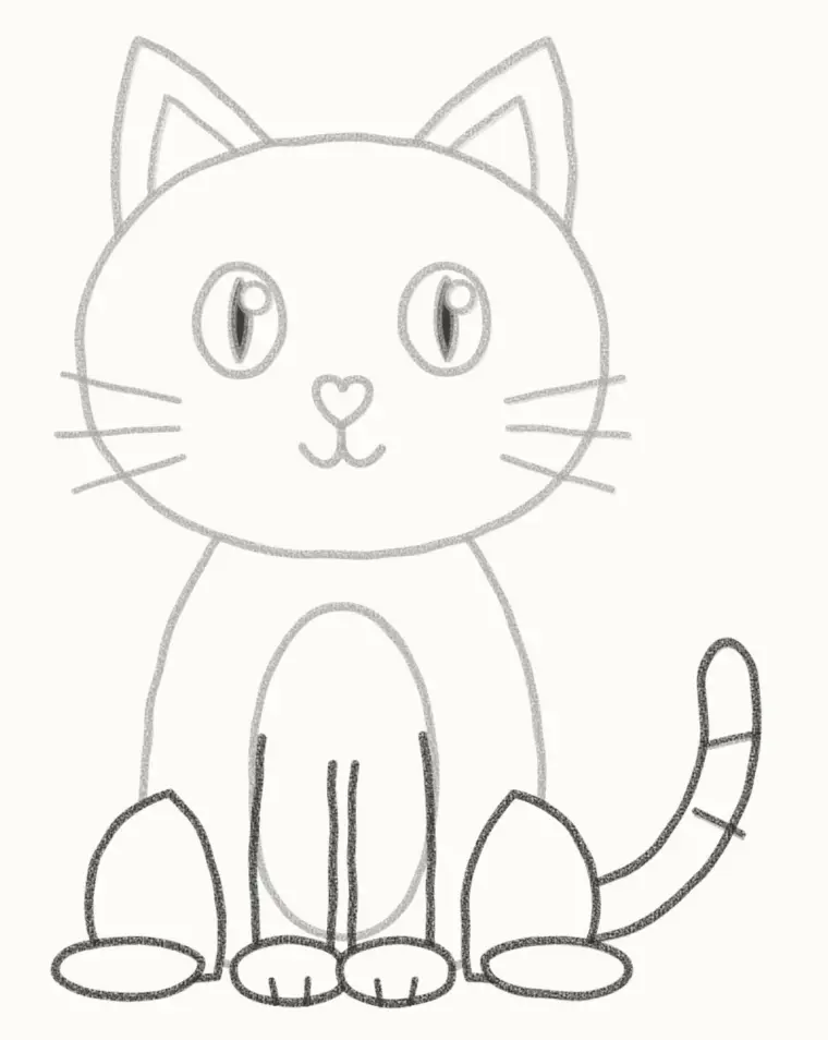 How to Draw a Cartoon Black Cat, step 6: add the legs, paws and tail