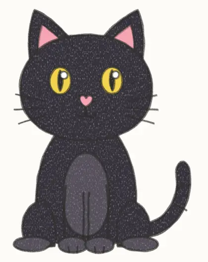 Finished cartoon black cat drawing, coloured